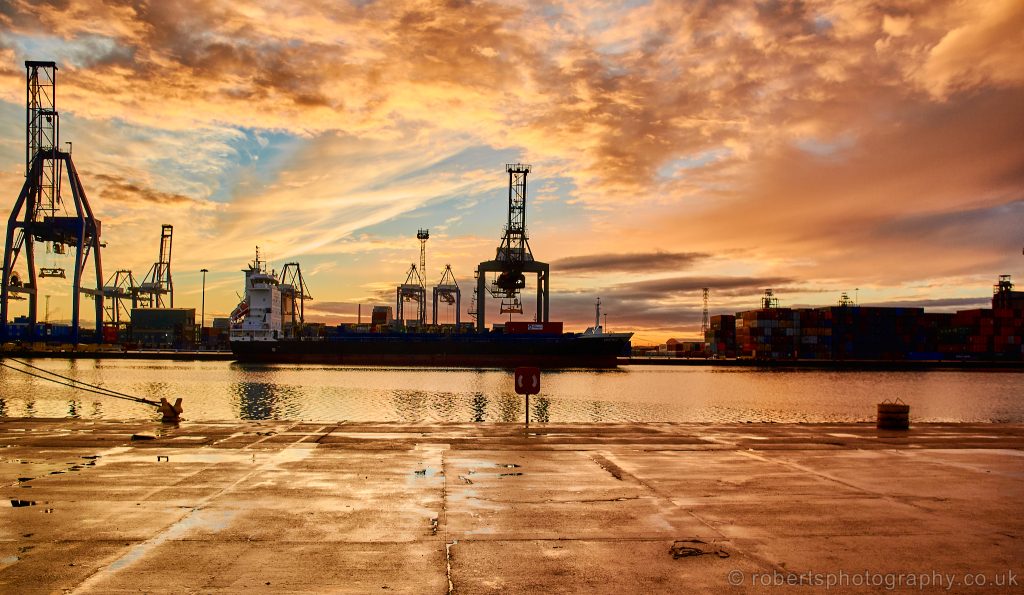 The sunsets over Tilbury Dock.